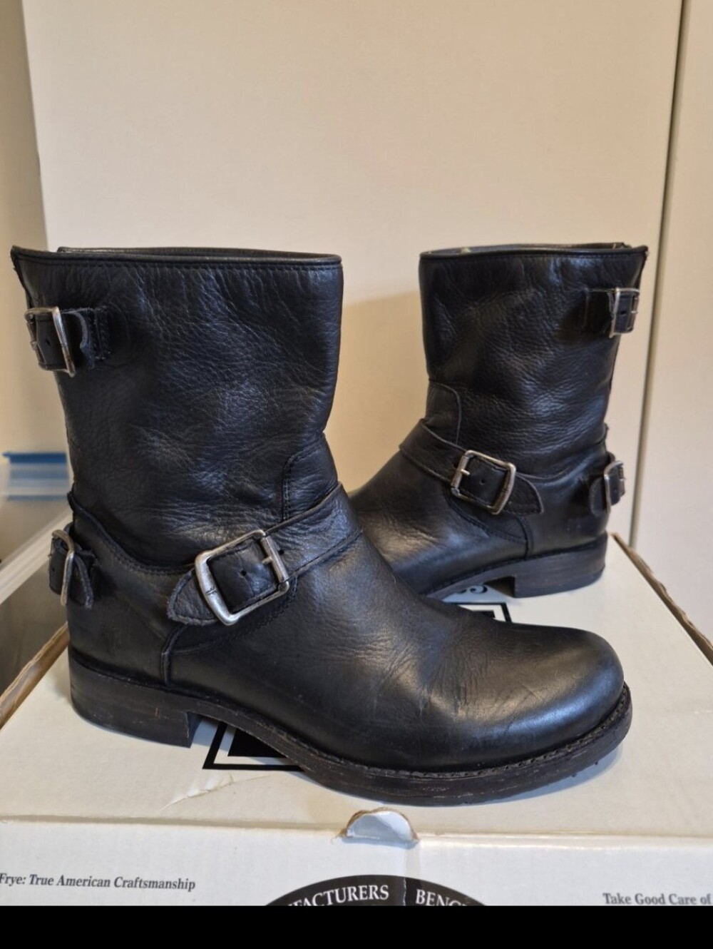 FRYE "Veronica" Back Zip Moto Biker #76603 Black Leather Boots Sz 8.5B Ret.$398